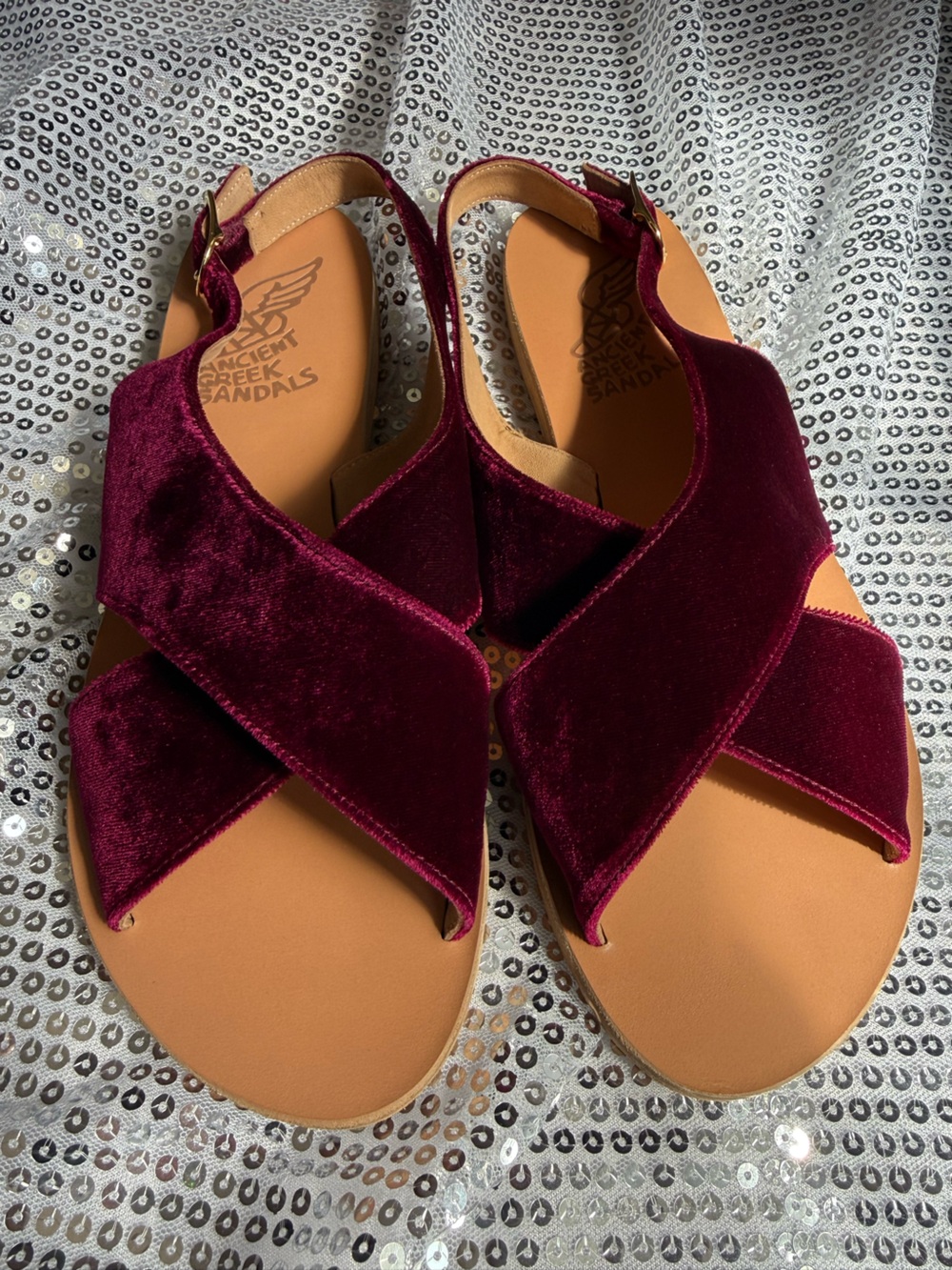 Brand New In Box Authentic Ancient Greek Sandals "Maria" Crossover Slides🌺